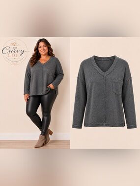 C Est. 1946 Gray Exposed Seam Knit Top | 18/20 | Cozy Casual Pullover casual
